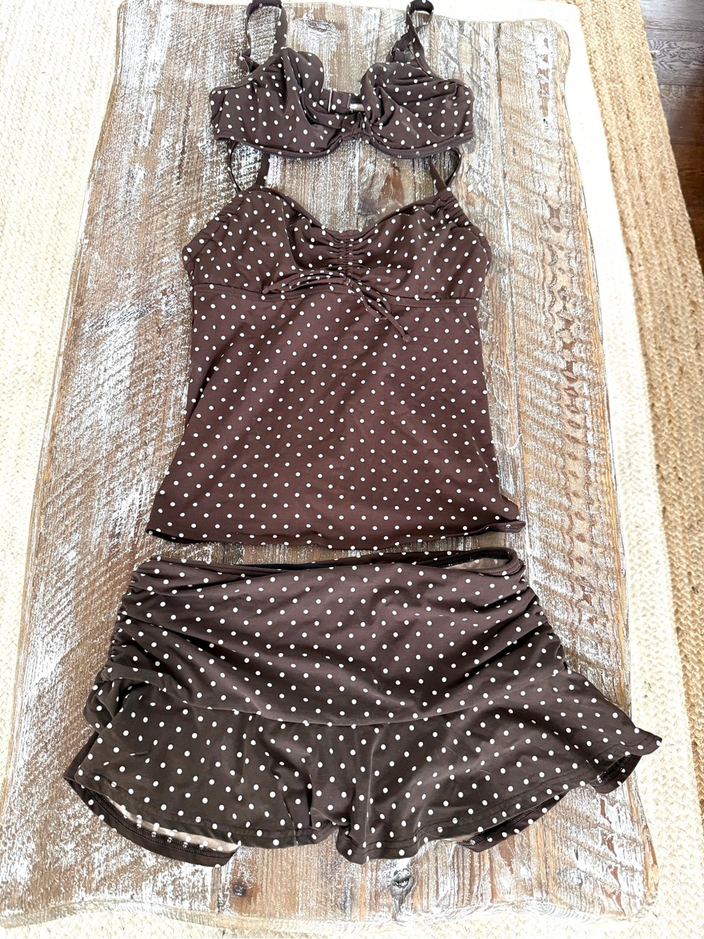 Lands End 3 pieces polka dot bikini/tankini/skirt bathing suit